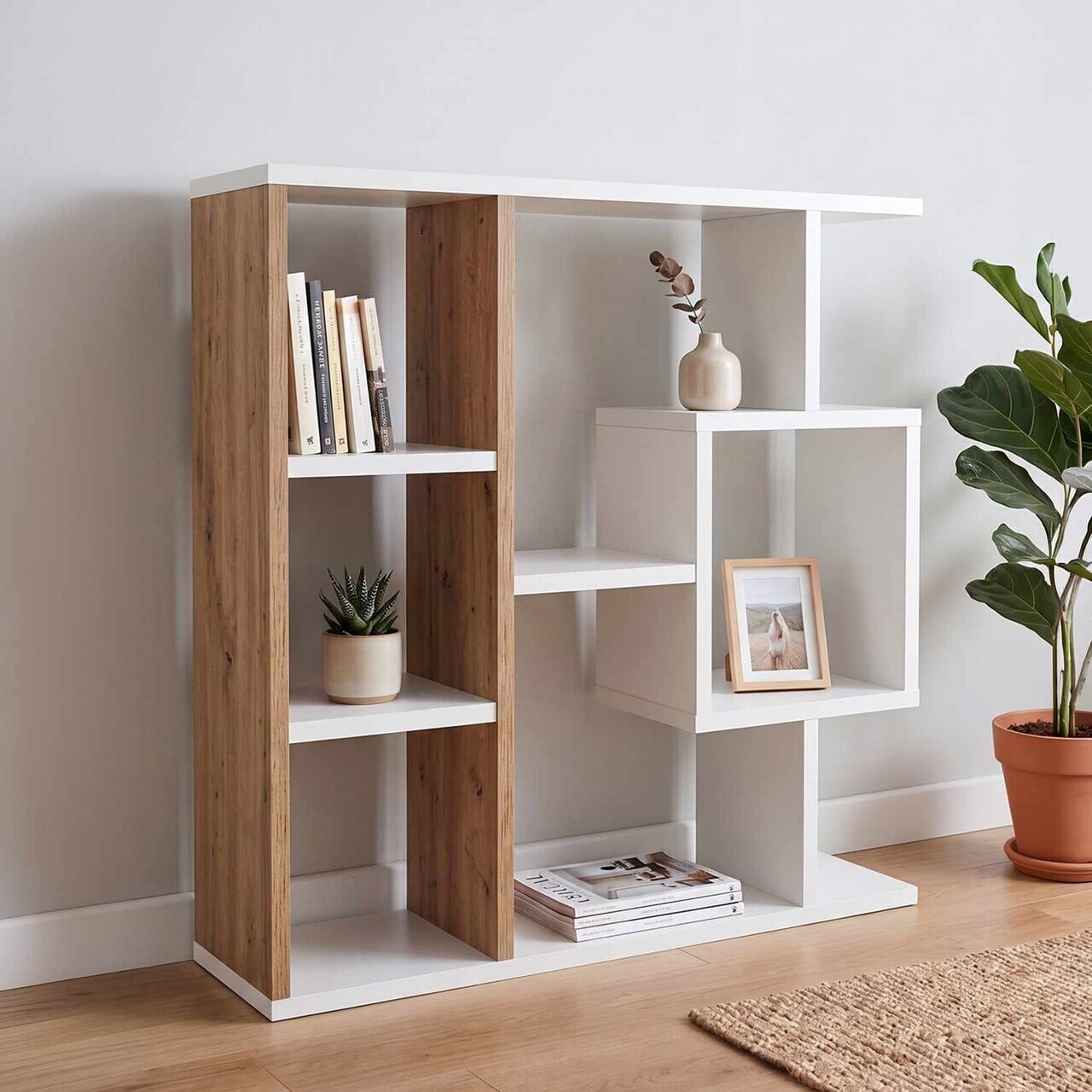 Corp biblioteca, Hanah Home, Yegane, 70.9x74.5x19.7 cm, Pin Atlantic / Alb — imaginea 4