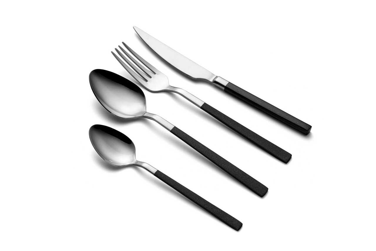 Set de tacâmuri (12 piese), L'essentiel Maison, 294HRO1105, Furculiță de masă: 21 x 2,5 cm (4 bucăți), Crom / Negru - view 2