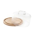 Platou tort cu capac Wood Colony, Homla, 25x16 cm, lemn/sticla, natur/transparent