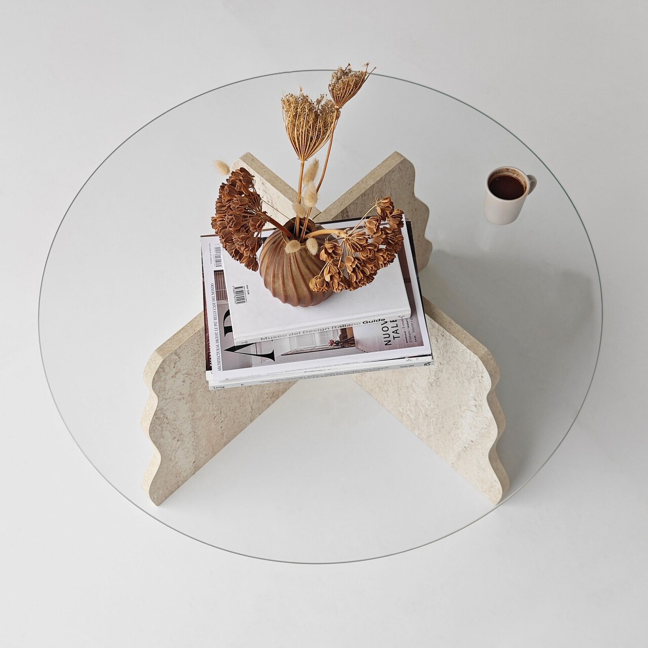 Masuta de cafea, Hanah Home, Butterfly, 75x40x75 cm, Travertin / Transparent - view 6