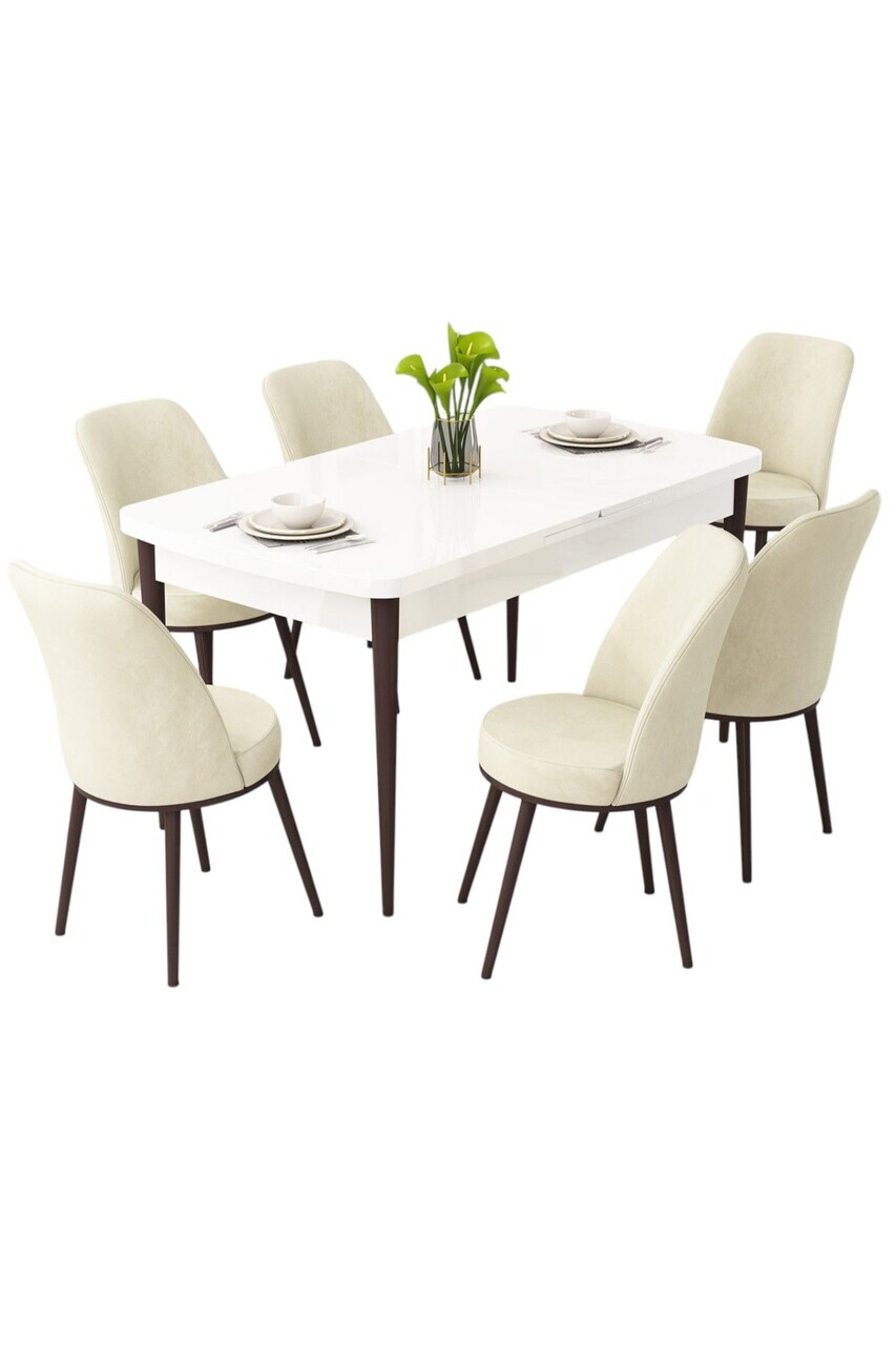 Set masa extensibila si scaune (7 piese), Hanah Home, Rax, Alb / Maro / Crem — imaginea 2