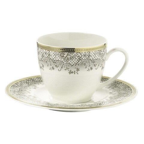 Set 6 cesti + 6 farfurii, kutahya porselen, bnkl12ct430930621, 80 ml, portelan, alb/auriu