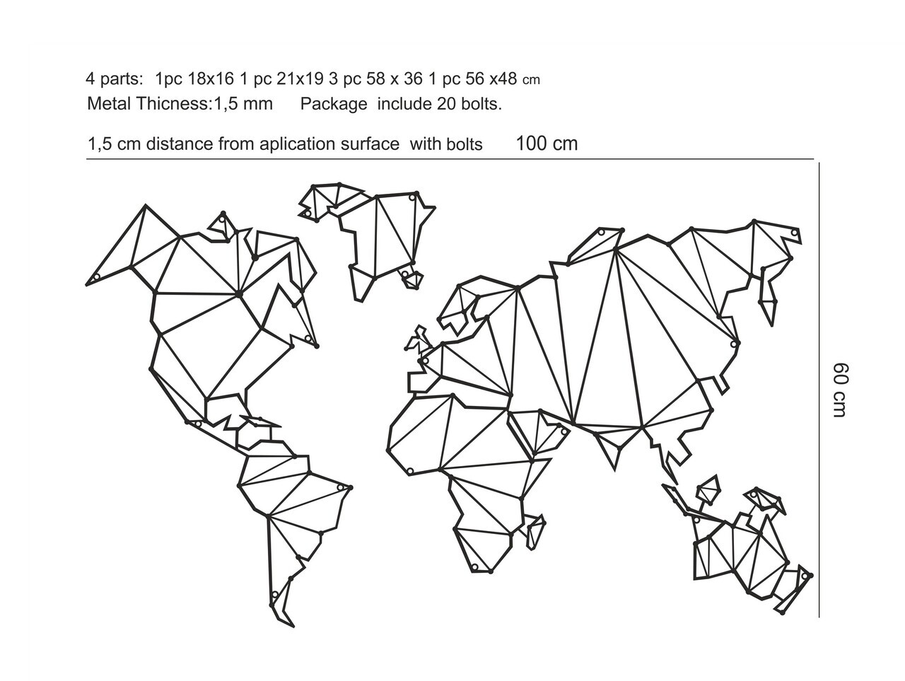 Decoratiune de perete, MAP-MET9001-BLC, Dimensiuni: 100 x 60 x 1,5 cm, Negru — imaginea 10