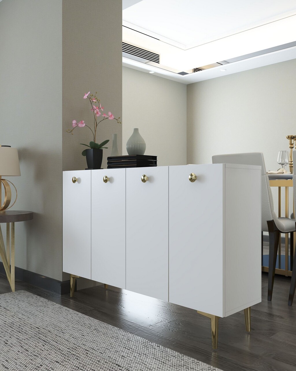 Consola, Hanah Home, Betty, 120x80x29.6 cm, PAL , Alb/Auriu - view 2