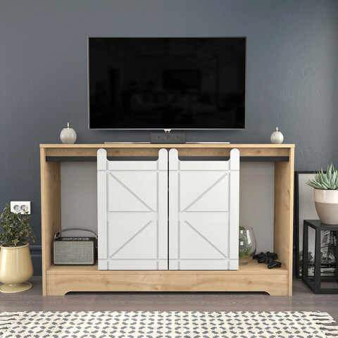 Comoda TV, Retricy, Ahris, 140x35x85 cm, PAL, Stejar / Alb mezoni.ro