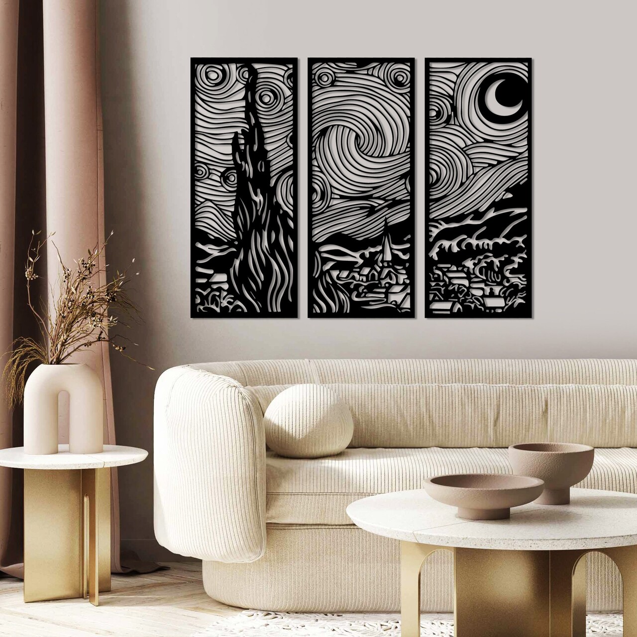 Decoratiune de perete, Vangogh, Dimensiuni: 3 x 30 x 73 cm, Negru - view 3