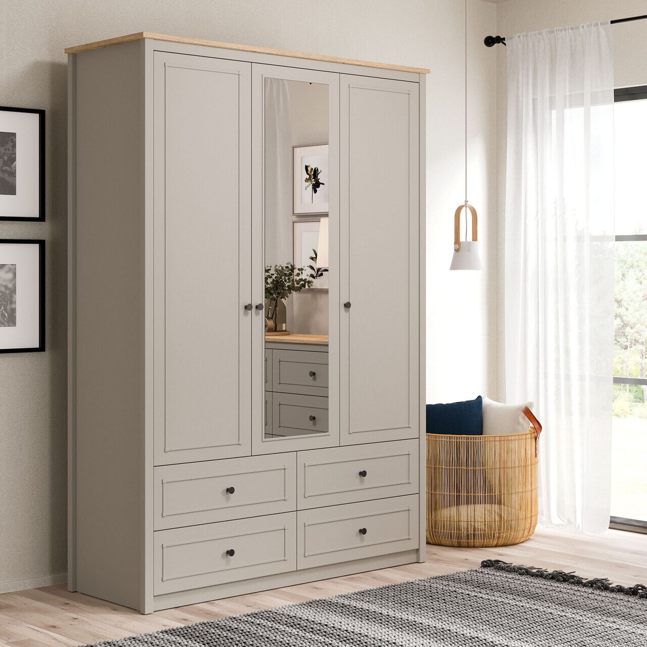 Dulap pentru haine Hanah Home Sento 145.8x208.5x52.7 cm PAL MELAMINAT Gri / Stejar