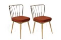 Set scaune 4 piese, Nmobb, Yıldız-925 V4, Metal, Tigla Roșu / Auriu