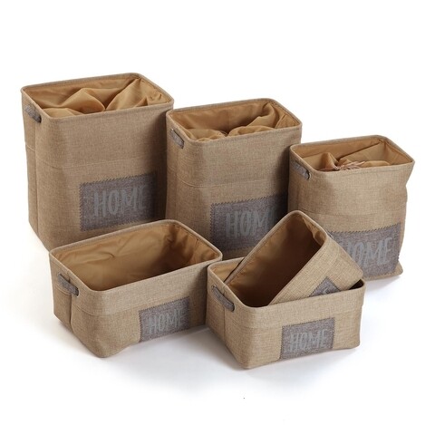 Set 3 cosuri de rufe si 3 cosuri pentru depozitare Home, Versa, 45 x 30 x 40 cm, textil, bej