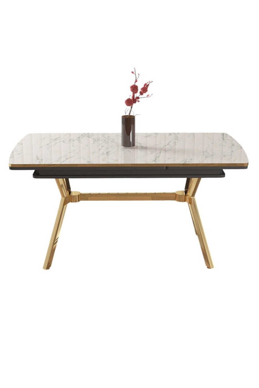 Masa extensibila, Hanah Home, Nis, 89x76x150 cm, Model de marmură albă / Auriu — imaginea 2