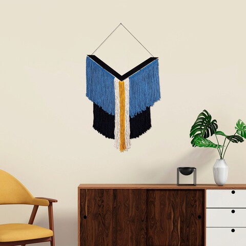 Decoratiune de perete, corner, macrame, metal, albastru / albastru închis / galben / alb