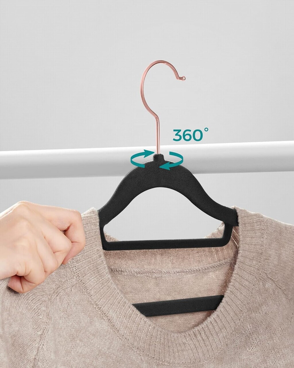 Set 50 umerase catifea, Songmics, cu carlig rose gold, antialunecare, max 5 kg, negru - imagine 3
