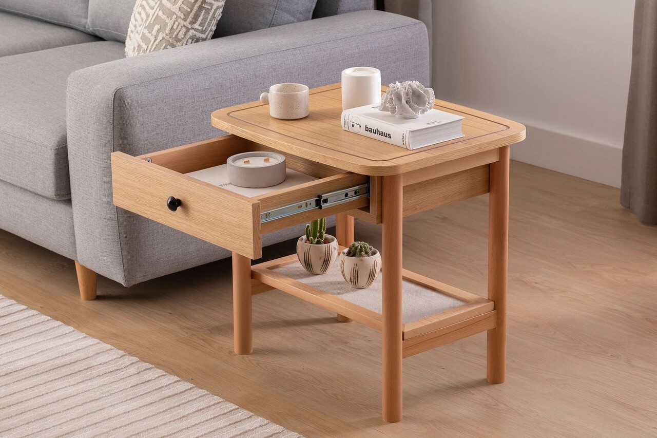 Noptiera, Howard, Daisy Drawer, 55x55x45 cm, MDF , Natural/Lemn - 2 | YEO