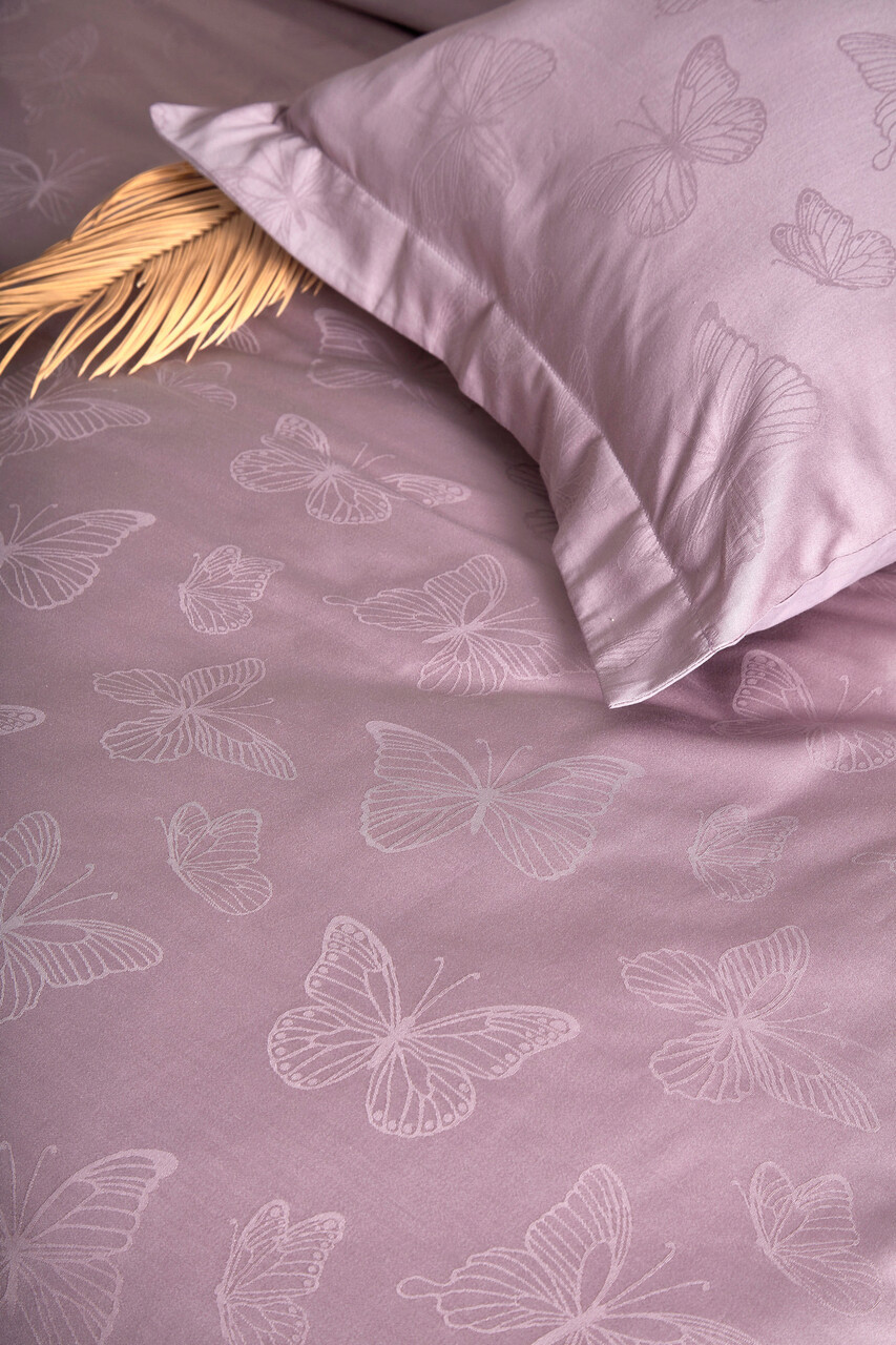 Lenjerie de pat dubla, Kelebek - Violet, Primacasa by Türkiz, Bumbac Satinat