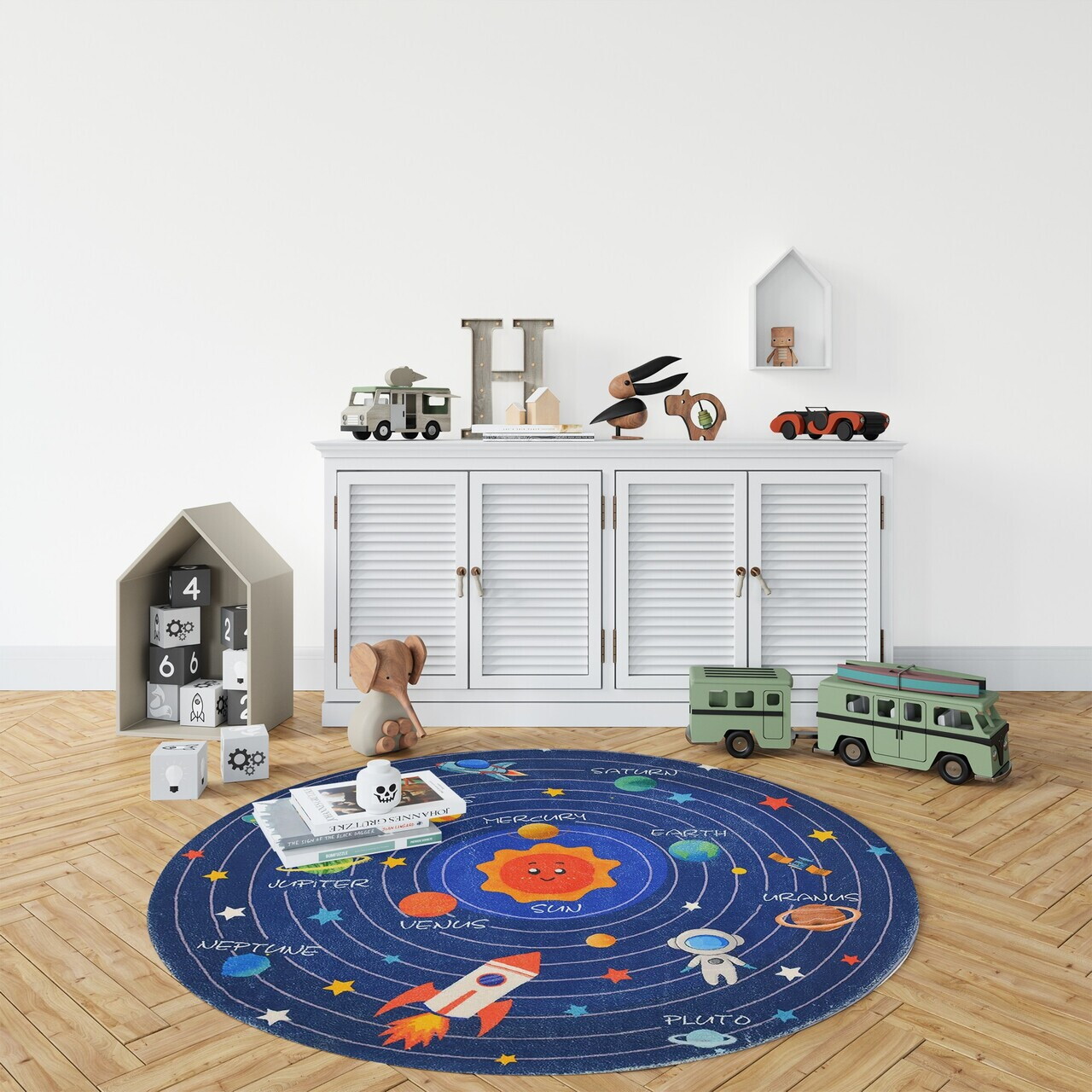 Covor, Woopamuk107, 140x140 cm, Bumbac/Poliester, Albastru navy - view 3