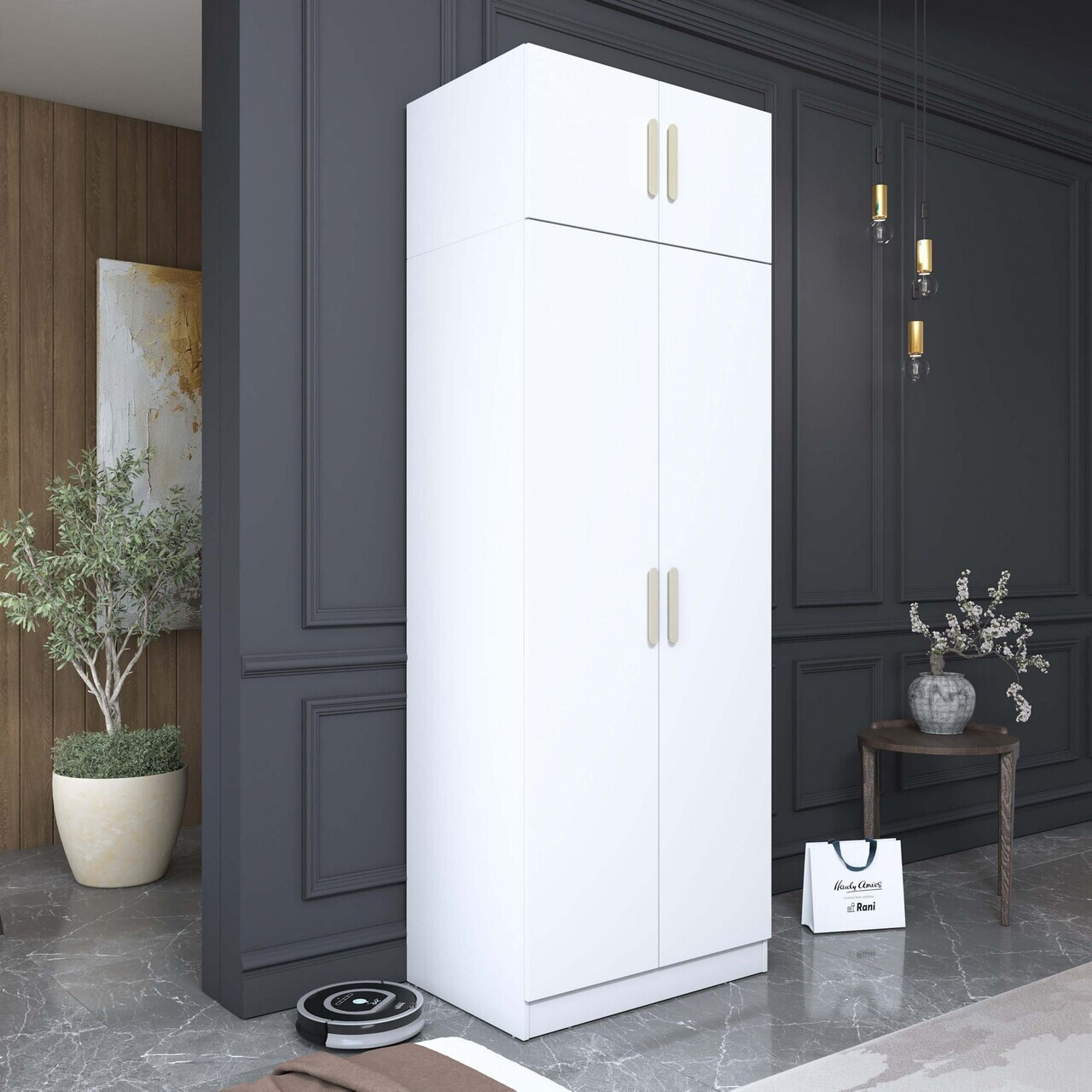 Dulap pentru haine, Hanah Home, BA210, 90x255x57.5 cm, PAL melaminat, Alb - view 2