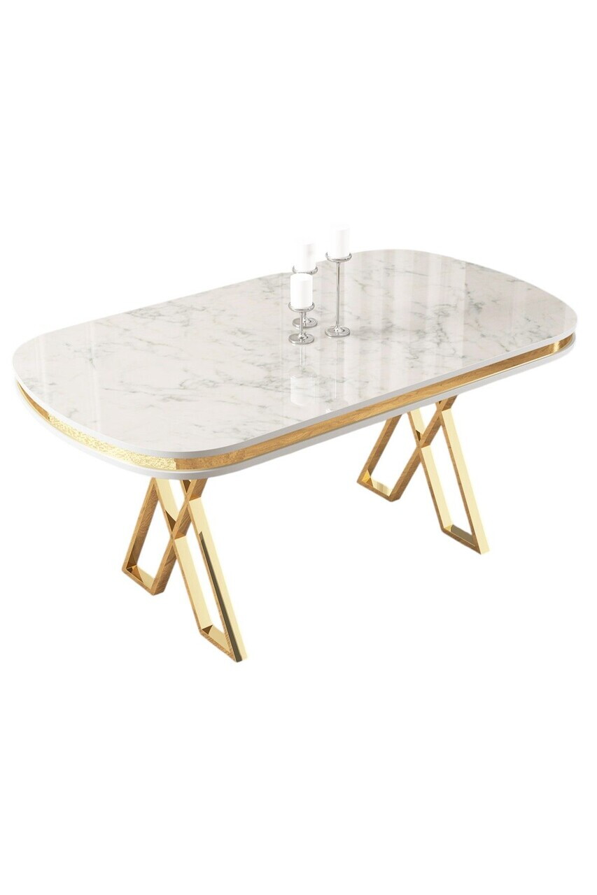 Masa, Hanah Home, Afe, 168x76x90 cm, Model de marmură albă / Auriu — imaginea 2