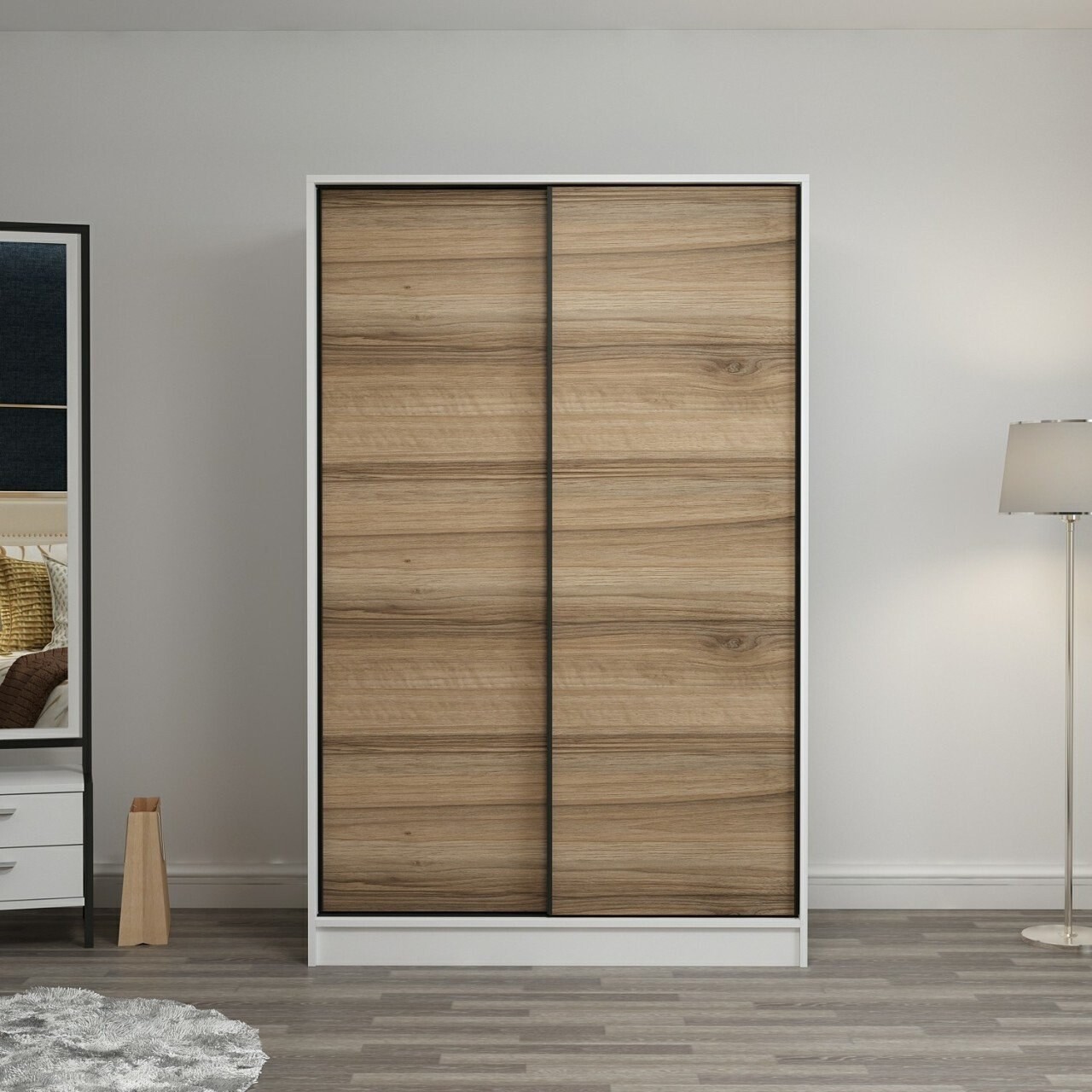 Dulap pentru haine, Minerva, Kale White Oak, 120x210x60 cm, PAL, Stejar alb - 1 | YEO