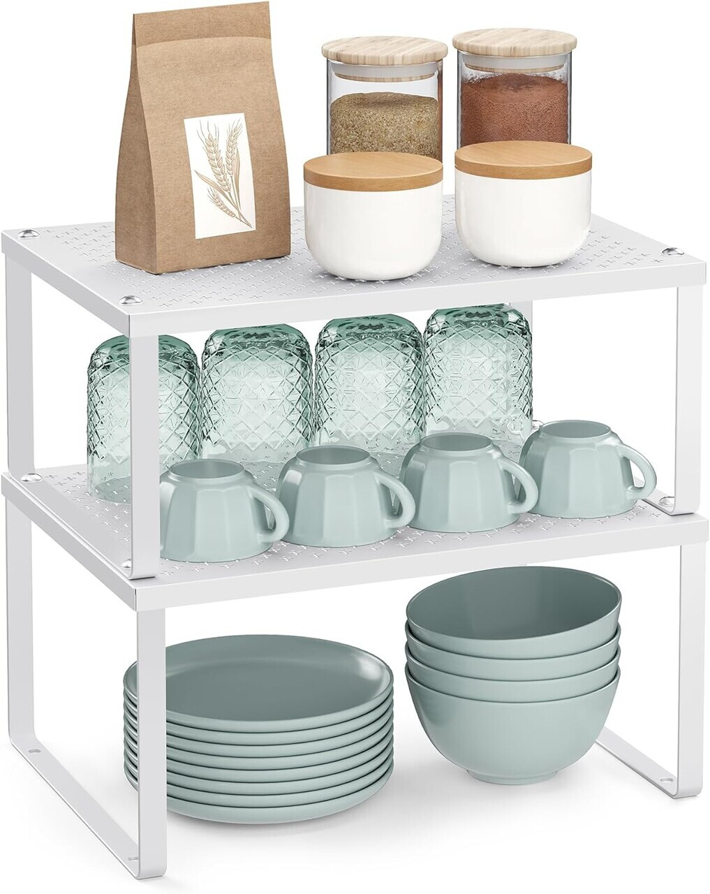 Set 4 organizatoare dulap bucatarie, Songmics, 32x22.9x15.4 cm, metal, alb/argintiu - imagine 3