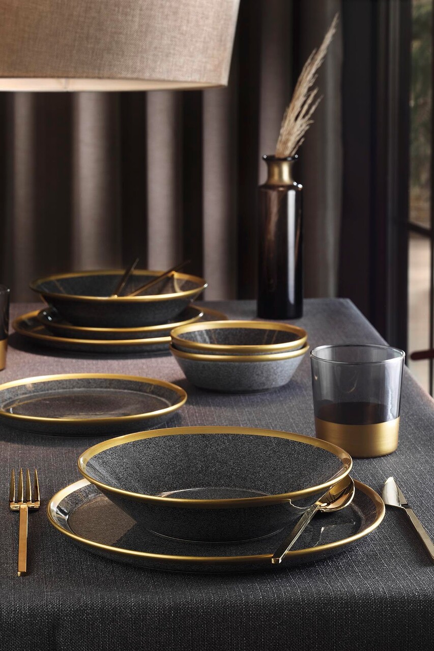 Set de cină (8 piese), L'essentiel Maison, 719KTP9735, Farfurie adâncă: 21 cm (2 bucăți), Negru - view 2