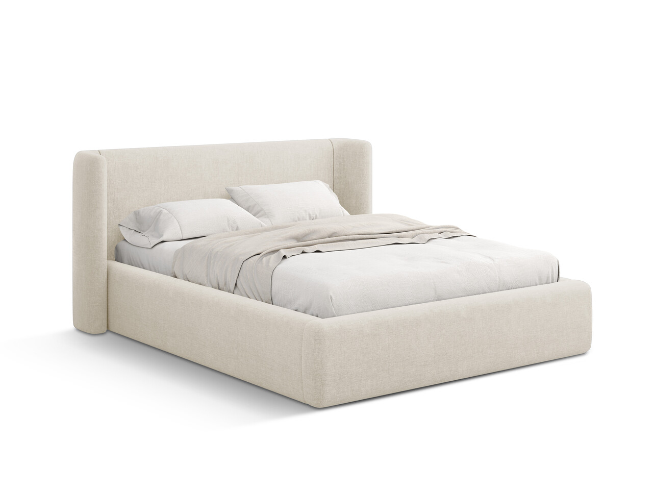 Pat tapitat cu somiera rabatabila si lada depozitare 160x200 cm Windsor & Co Jason tesatura structurata bej deschis