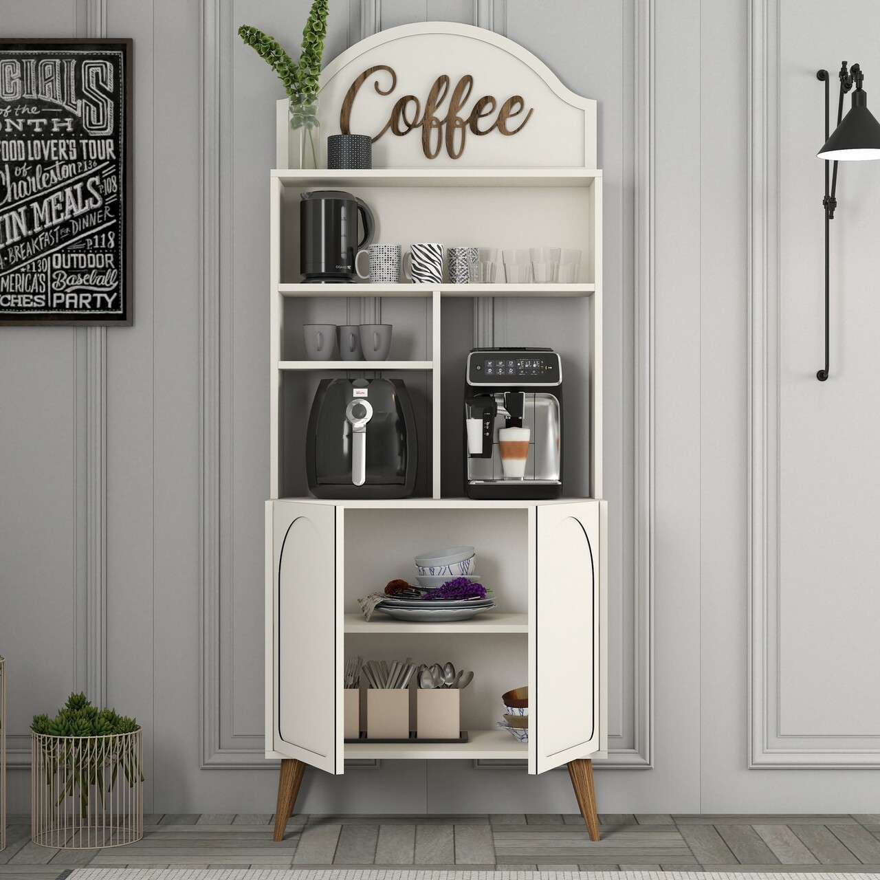Dulap de bar pentru cafea, Hommy Craft, Lyon 80, PAL, Crema/Nuca - 1 | YEO
