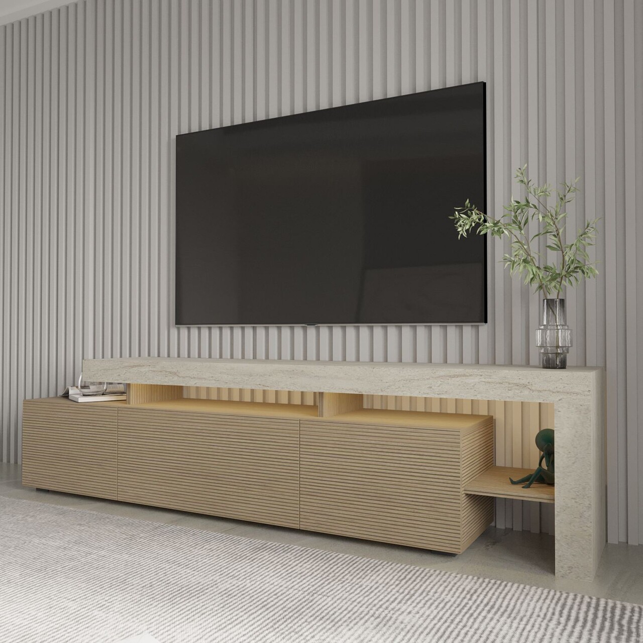Comoda TV, Hanah Home, Beliz, 192x53x37 cm, Travertin / Stejar cald - view 5