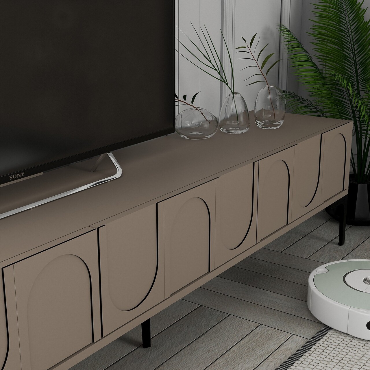 Comoda TV, Hanah Home, Lyon 2, 180x42x35 cm, Atlas / Negru - imagine 4