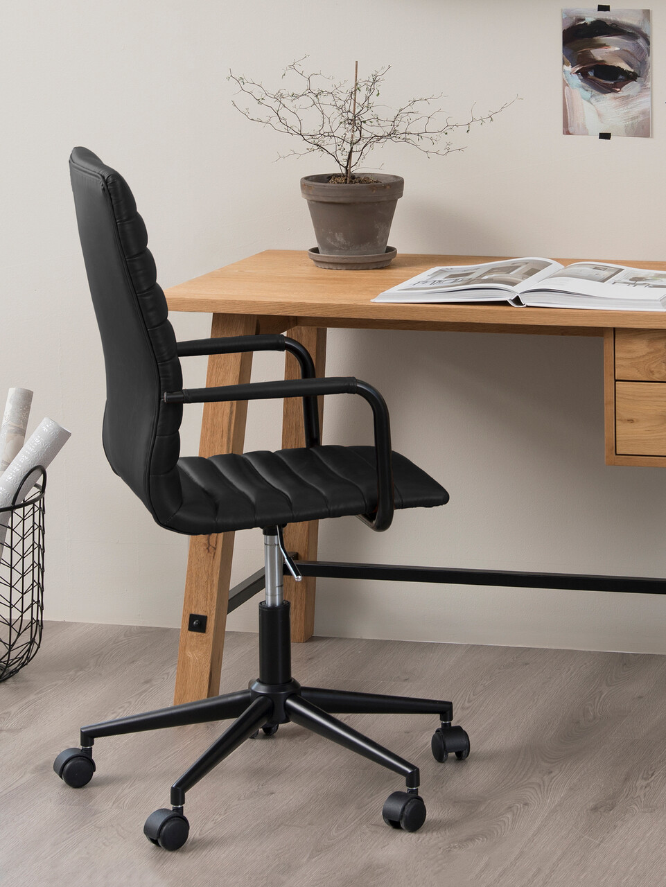 Scaun de birou Winslow, Actona, 51x58x103 cm, rotativ, piele ecologica/otel, negru - view 7