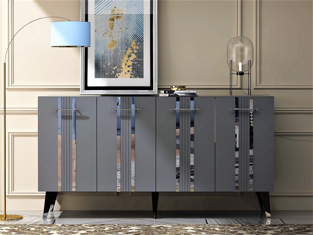 Consola, Olivia, Asel, 150x80x40 cm, PAL , Antracit / Argintiu - 1 | YEO