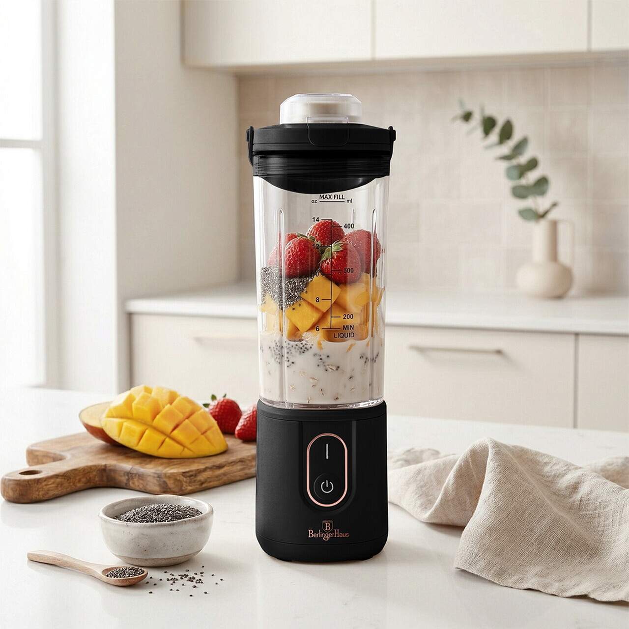 Blender portabil Berlinger Haus, Black Rose, 400 ml, 110W, 9x27.2 cm, inox/plastic, negru/transparent - view 2