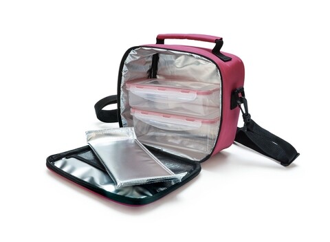Set geanta termoizolanta pentru pranz si 2 caserole 0.6 L + 0.8 L Classic, Iris Barcelona, 21x11.5x20 cm, poliester, roz