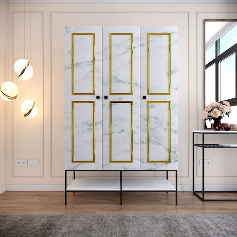Dulap pentru haine, Comforty, Martin 3, 126x200x50 cm, Alb / Negru / Auriu 126x200x50 imagine 2022