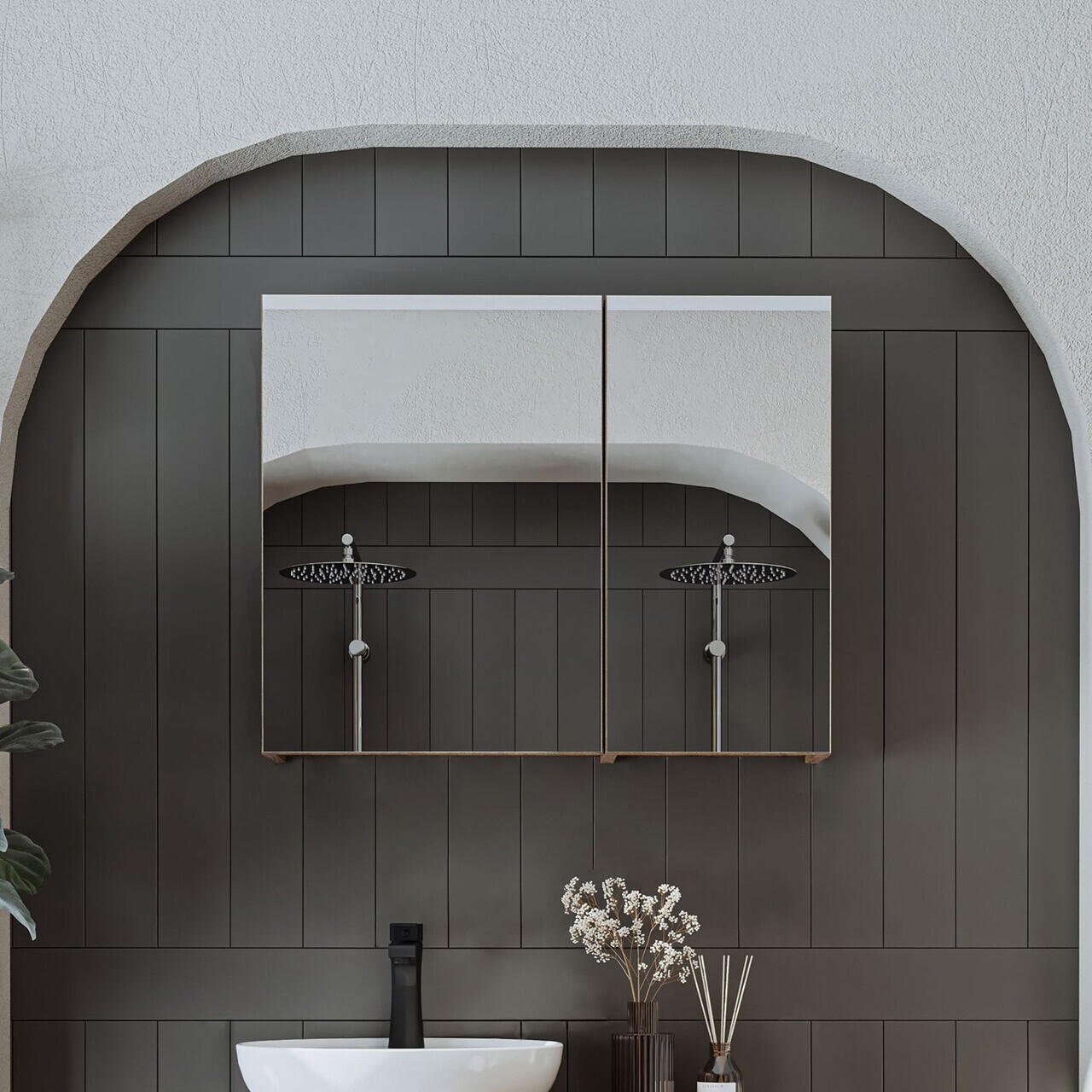Dulap de baie cu oglindă, Hanah Home, 2213, 75x60x14.2 cm, MDF, Maro
