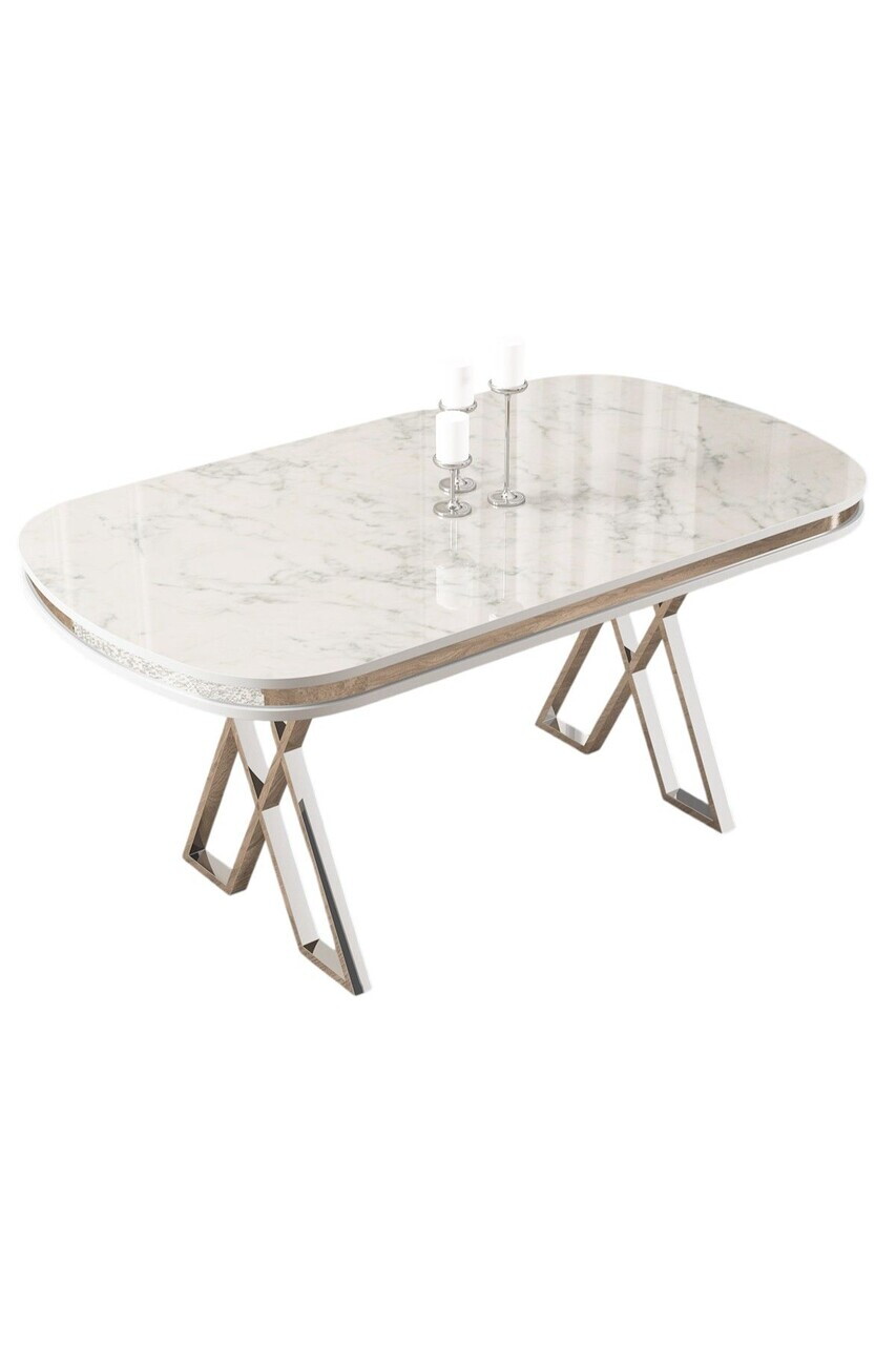 Masa, Hanah Home, Afe, 168x76x90 cm, Model de marmură albă / Crom — imaginea 2