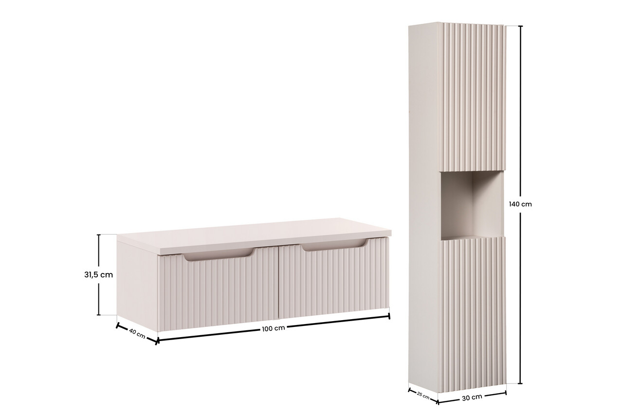 Set mobilier baie Nova Cashmere 100 cm HC, dulap inalt si masca dubla lavoar, Comad, MDF/PAL, casmir - view 2