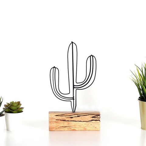Decoratiune, cactus mini, 17x24x3.5 cm, metal, negru