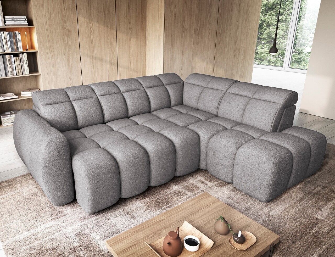 Coltar extensibil dreapta 4 locuri ELTAP, RT-04PAO, Falconn, 258x208x107 cm, lemn/poliester, gri inchis - 1 | YEO