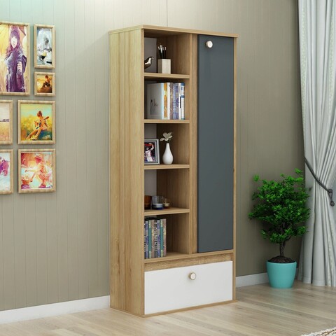 Corp biblioteca, Arnetti, Active, 65x150x31.7 cm, PAL, Alb / Antracit / Stejar Arnetti