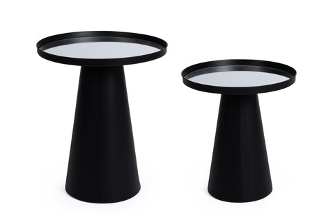 Set 2 masute de cafea Reflex, Bizzotto, 36x40 cm/40.5x47.5 cm, otel/oglinda, negru