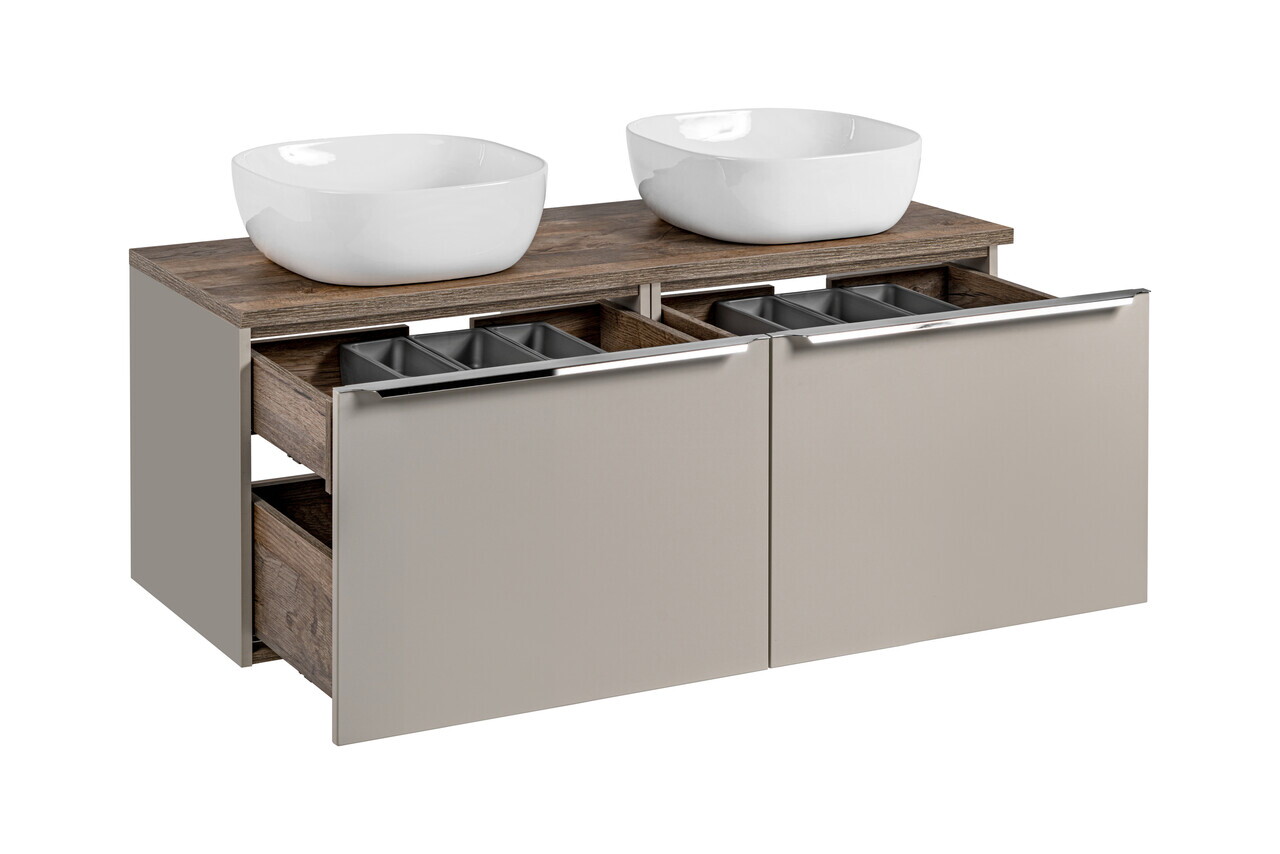 Set mobilier baie, dulap dublu si 2 lavoare, 120 cm, Santa Fe Taupe, Comad, MDF/PAL laminat, gri/stejar santa fe vintage — imaginea 4