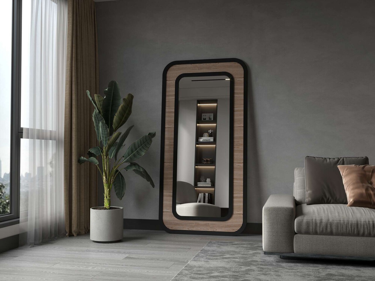 Oglinda Cheval Hanah Home Ova 90x180 cm MDF  Negru