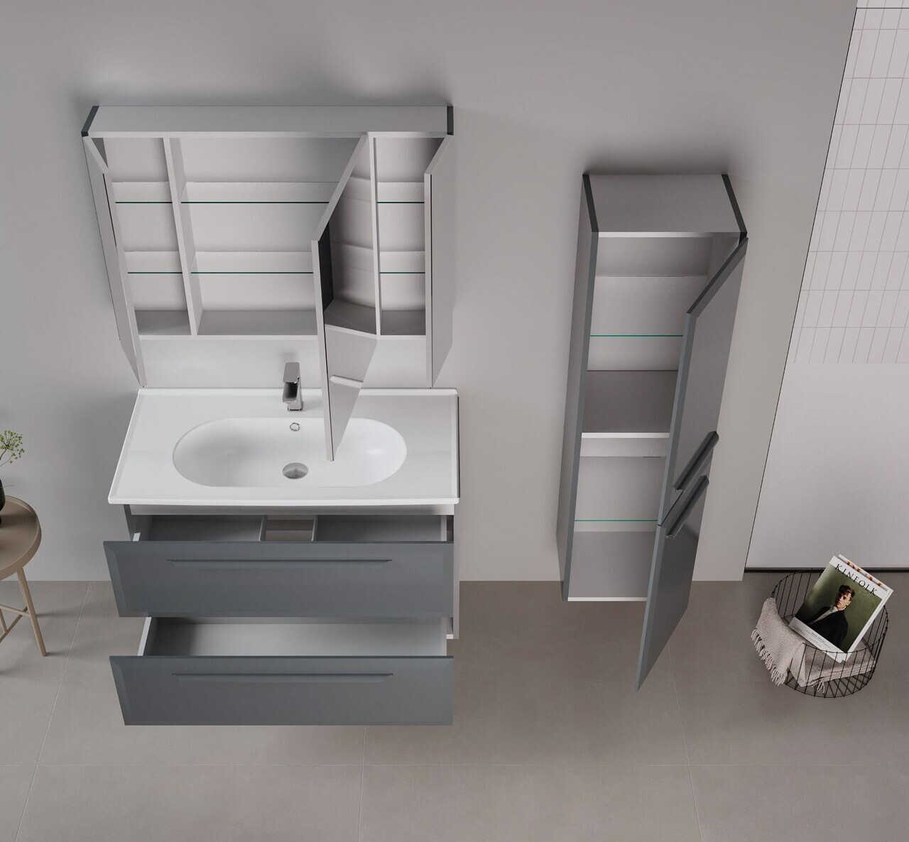 Dulap de baie cu chiuvetă, Hanah Home, Nuvola 100 v2, Antracit — imaginea 8