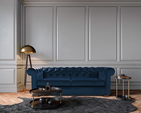 Canapea Extensibila Oxford Chesterfield, 88x216x75 Cm, 3 Locuri, Dark Blue