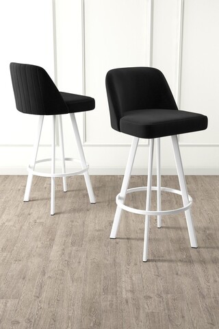 Set scaun de bar (4 bucăți), Charlotte, Atex, Alb/Negru