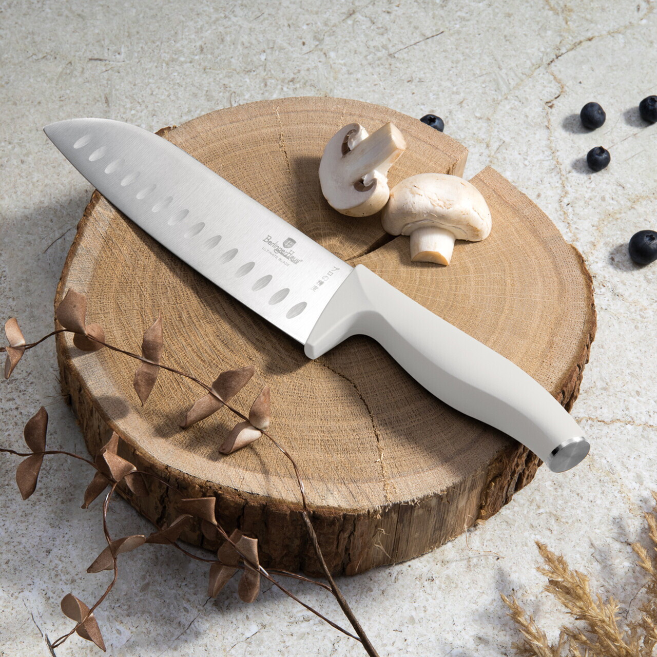 Set 5 cutite cu suport patrat Berlinger Haus, Sahara, inox/bambus, crem mat/natur - imagine 7