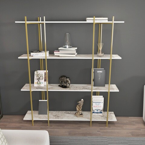 Corp biblioteca, Zena Home, Moss, 160x180x29.6 cm, PAL, Aur alb mezoni.ro