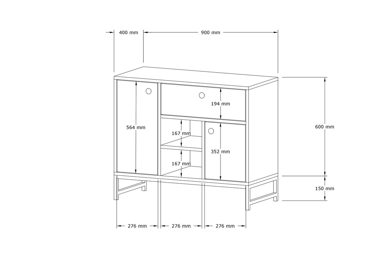 Consola, Puqa Design, İnci, 90x75x40 cm, PAL, Alb/Negru