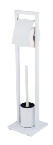 Suport hartie igienica si perie toaleta, wenko, mengara, 18.1 x 71.7 x 18.1 cm, inox, alb
