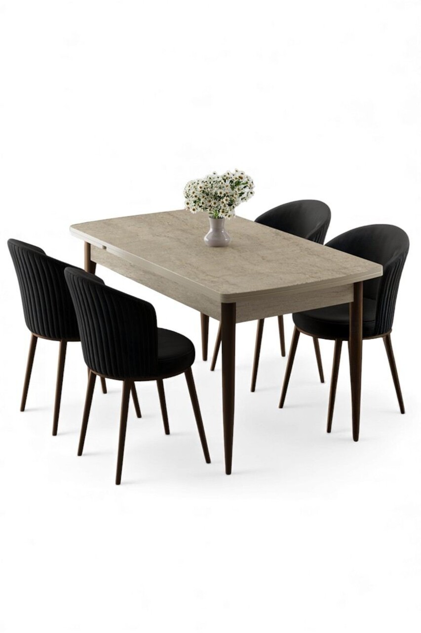 Set masa extensibila si scaune, Hanah Home, Asfel, Travertin / Negru - view 2